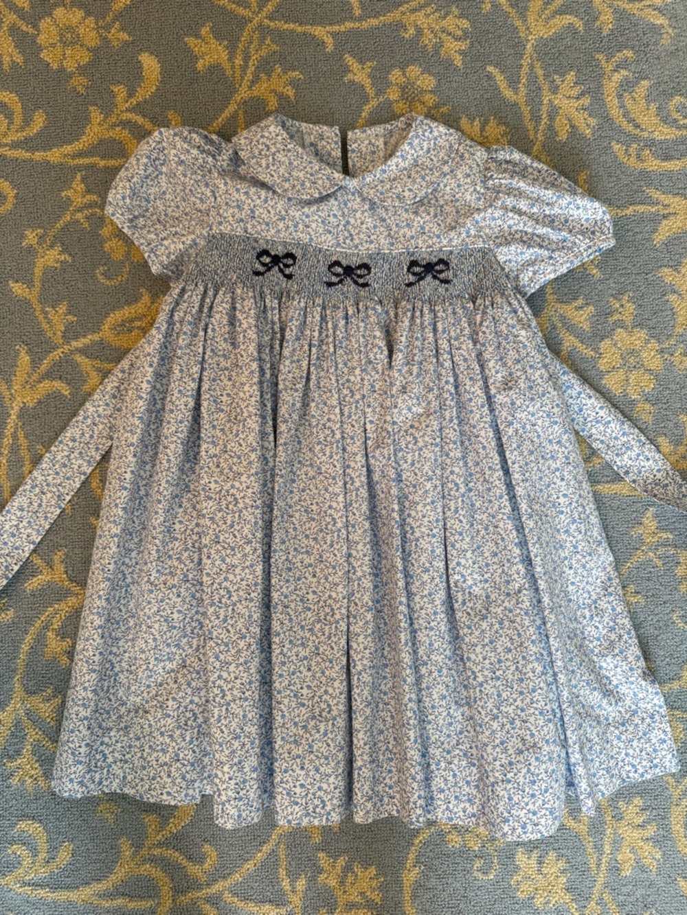 Little English Blue Floral Smocked Dress with Peter Pan Collar